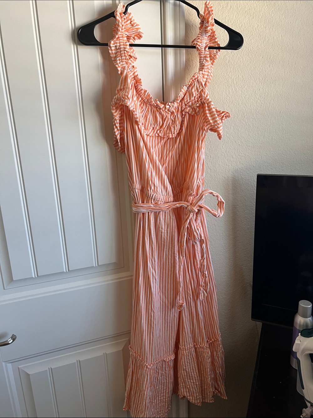 MICHAEL Michael Kors Peach and White Striped Midi Dress